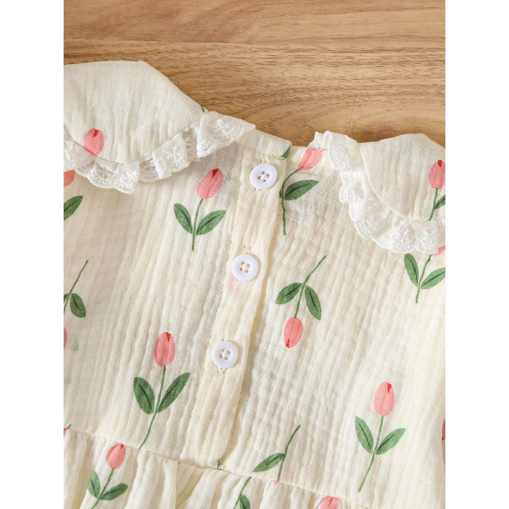 Baby Girls Flowers Pattern Long Sleeves Bodysuit