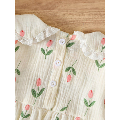 Baby Girls Flowers Pattern Long Sleeves Bodysuit
