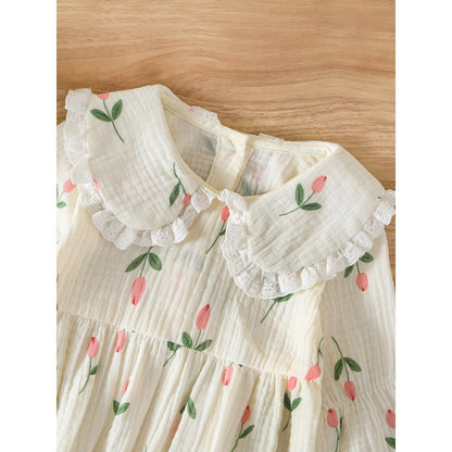 Baby Girls Flowers Pattern Long Sleeves Bodysuit