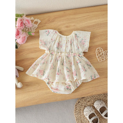 Baby Girls Flowers Pattern Short Sleeves Bodysuit