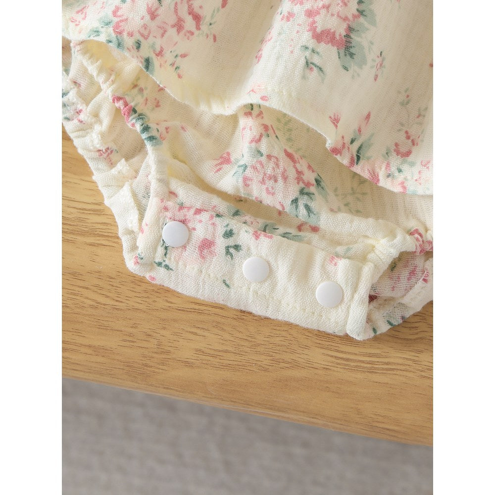 Baby Girls Flowers Pattern Short Sleeves Bodysuit