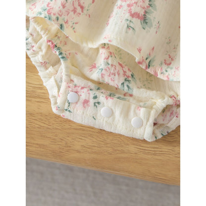 Baby Girls Flowers Pattern Short Sleeves Bodysuit
