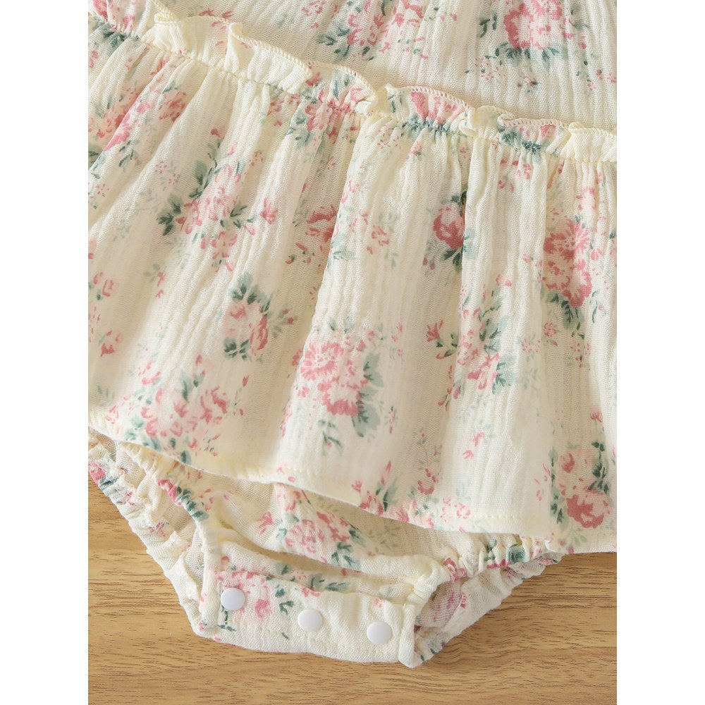 Baby Girls Flowers Pattern Short Sleeves Bodysuit