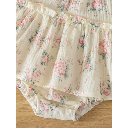 Baby Girls Flowers Pattern Short Sleeves Bodysuit