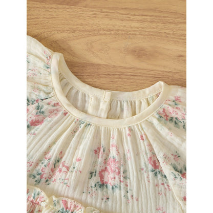 Baby Girls Flowers Pattern Short Sleeves Bodysuit