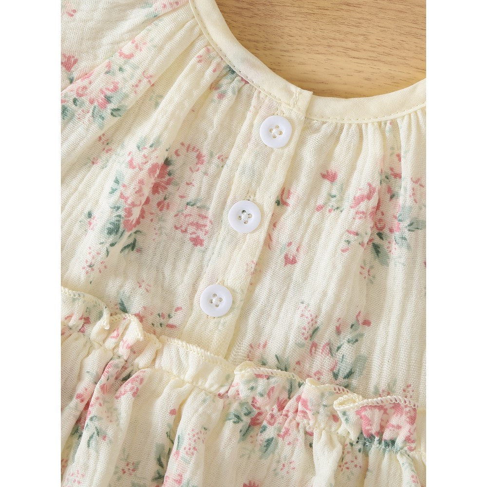 Baby Girls Flowers Pattern Short Sleeves Bodysuit