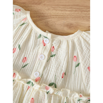 Baby Girls Flowers Pattern Short Sleeves Bodysuit