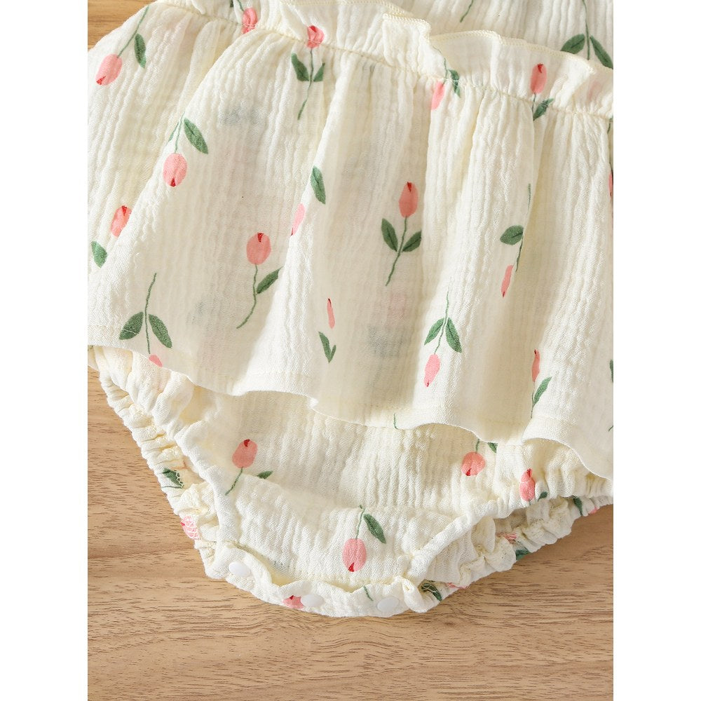 Baby Girls Flowers Pattern Short Sleeves Bodysuit