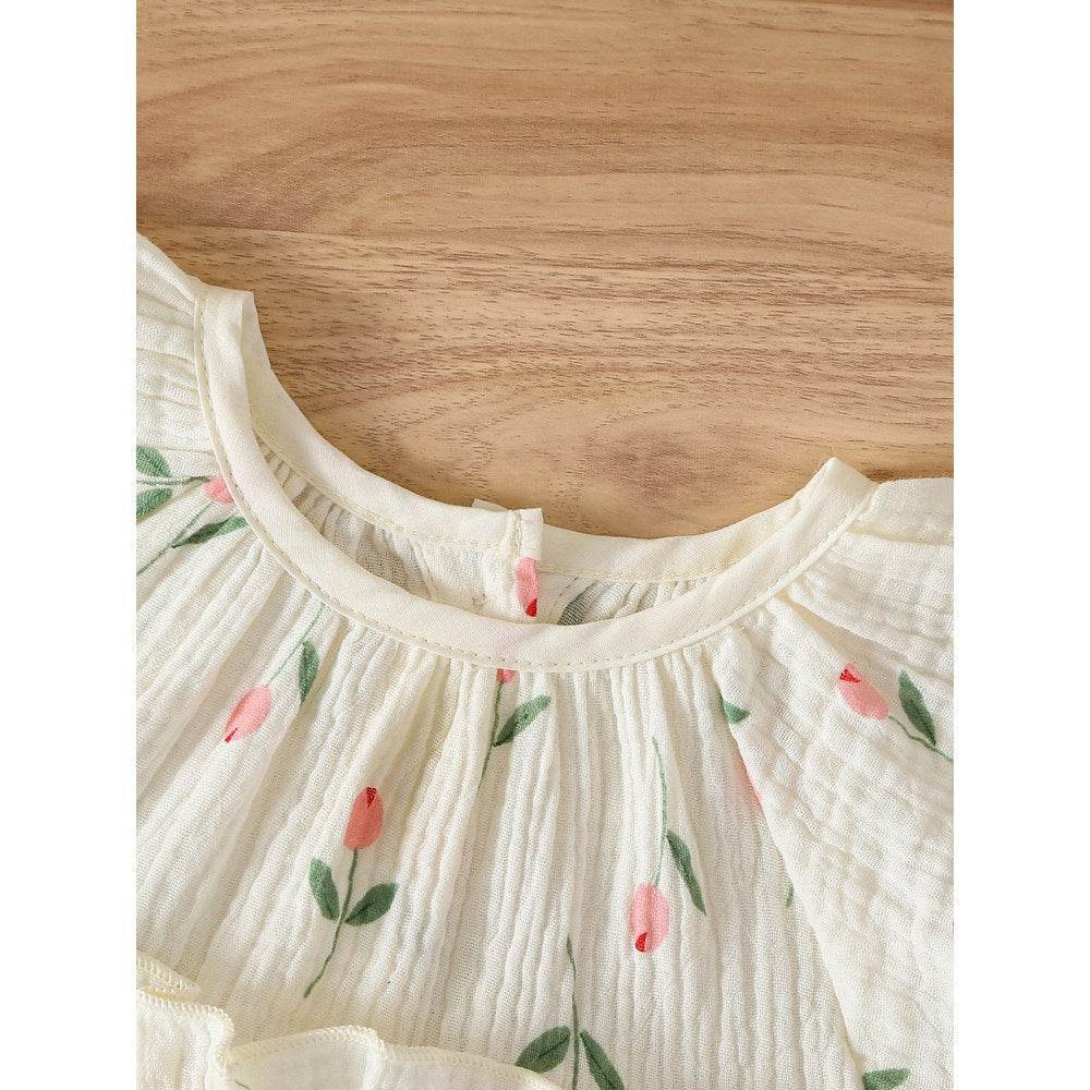 Baby Girls Flowers Pattern Short Sleeves Bodysuit