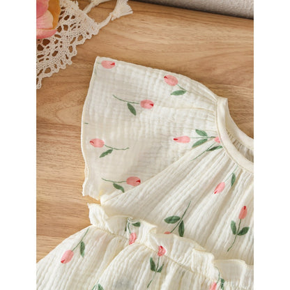 Baby Girls Flowers Pattern Short Sleeves Bodysuit