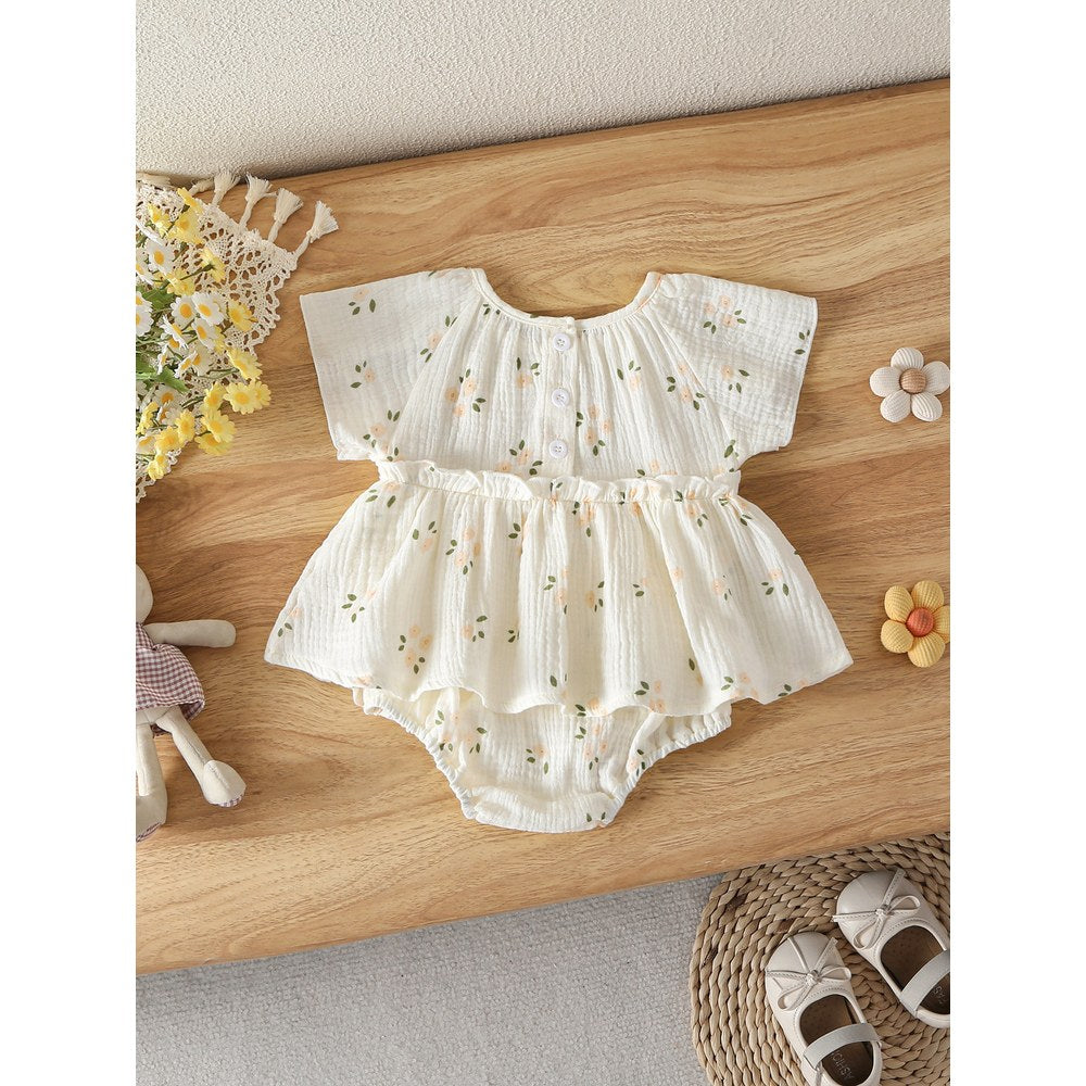 Baby Girls Flowers Pattern Short Sleeves Bodysuit
