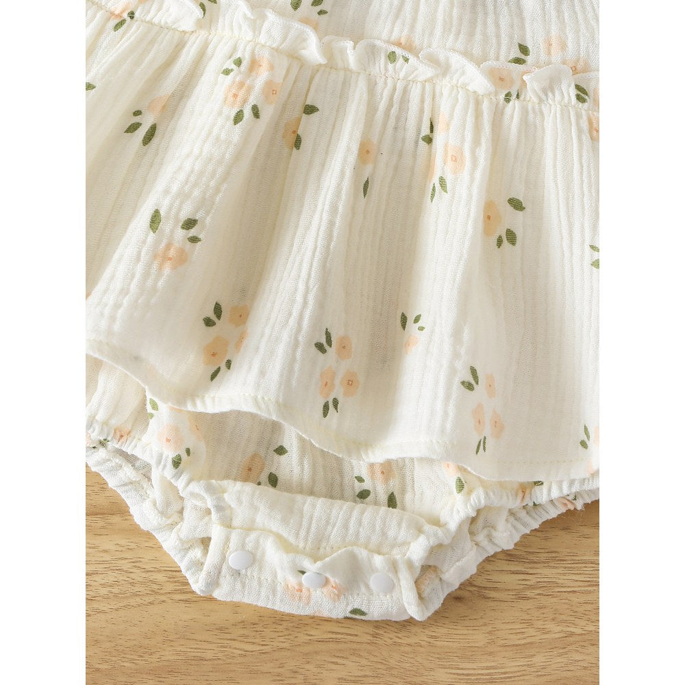 Baby Girls Flowers Pattern Short Sleeves Bodysuit