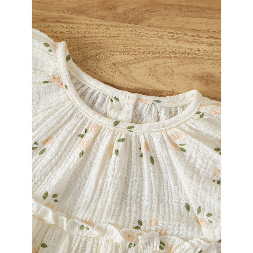 Baby Girls Flowers Pattern Short Sleeves Bodysuit