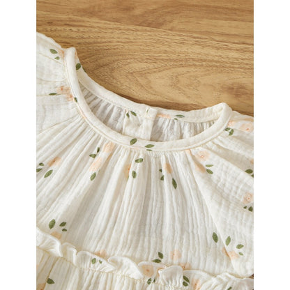 Baby Girls Flowers Pattern Short Sleeves Bodysuit
