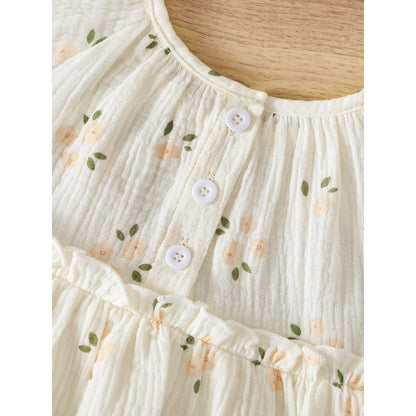 Baby Girls Flowers Pattern Short Sleeves Bodysuit