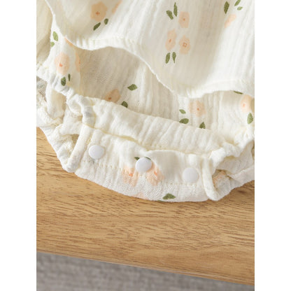 Baby Girls Flowers Pattern Short Sleeves Bodysuit
