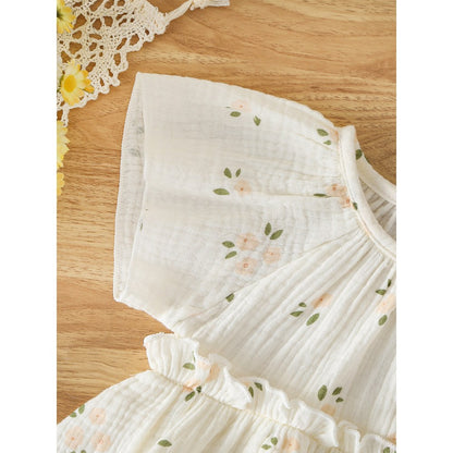 Baby Girls Flowers Pattern Short Sleeves Bodysuit