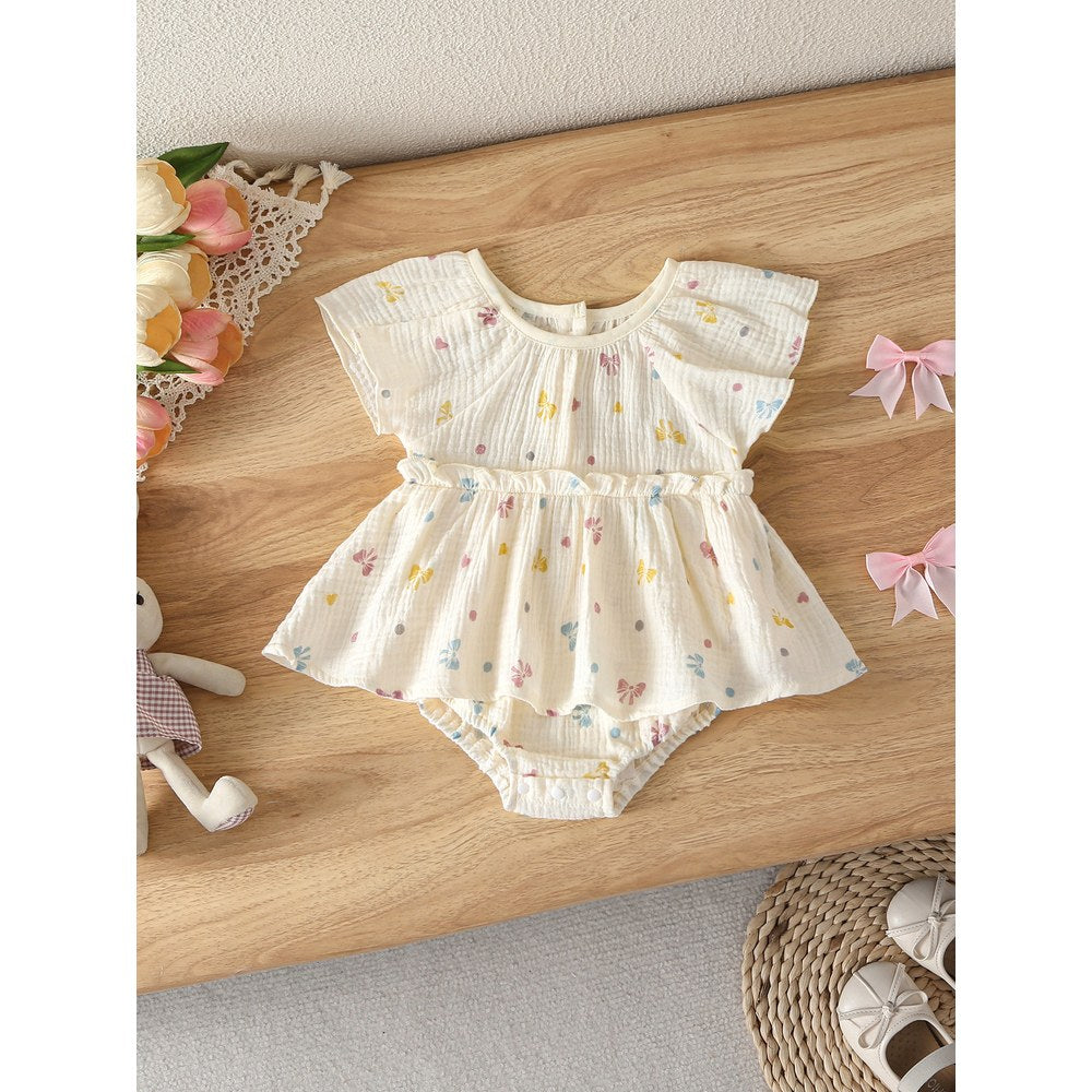Baby Girls Butterfly-bows Pattern Short Sleeves Bodysuit