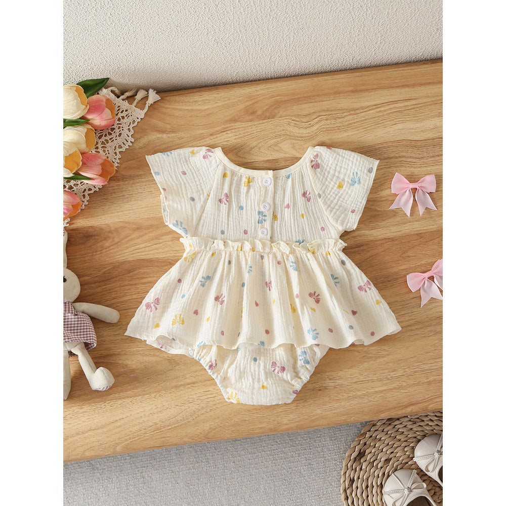 Baby Girls Butterfly-bows Pattern Short Sleeves Bodysuit