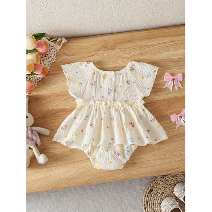 Baby Girls Butterfly-bows Pattern Short Sleeves Bodysuit