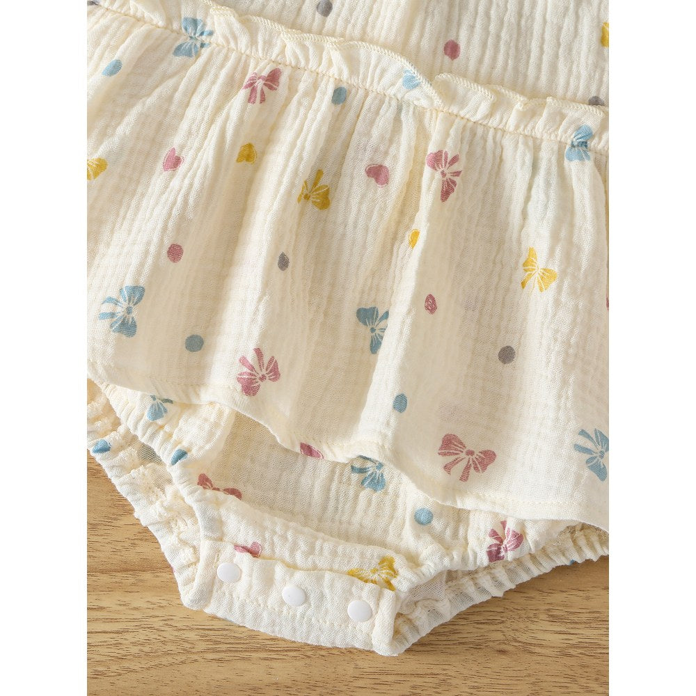 Baby Girls Butterfly-bows Pattern Short Sleeves Bodysuit