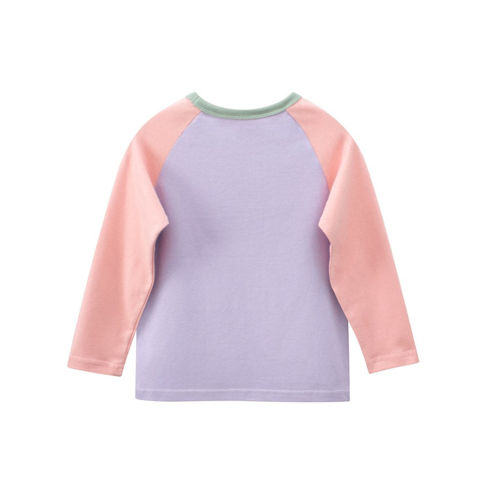 Kids Girls Letters Print Crew Neck Color Patchwork Long Sleeves Top