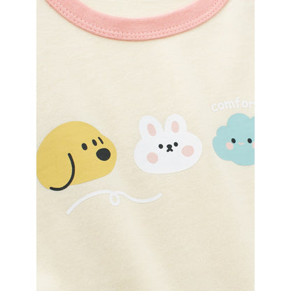 Kids Girls Cartoon Print Crew Neck Color Patchwork Long Sleeves Top
