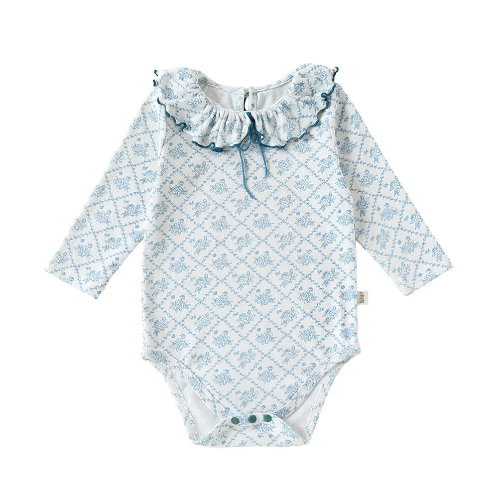 Baby Kids Girls Princess Long Sleeves Flowers and Argyle Pattern Bodysuit