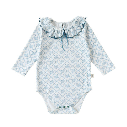 Baby Kids Girls Princess Long Sleeves Flowers and Argyle Pattern Bodysuit
