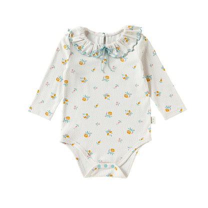 Baby Kids Girls Princess Long Sleeves Flowers and Argyle Pattern Bodysuit