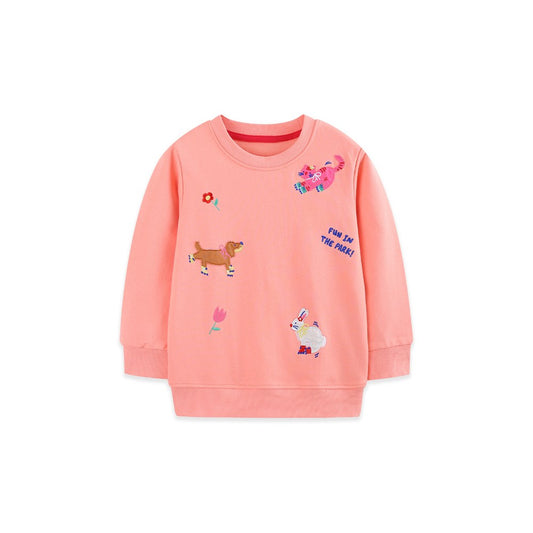 Kids Girls Animals Cartoon Pattern Crew Neck Long Sleeves Pullover