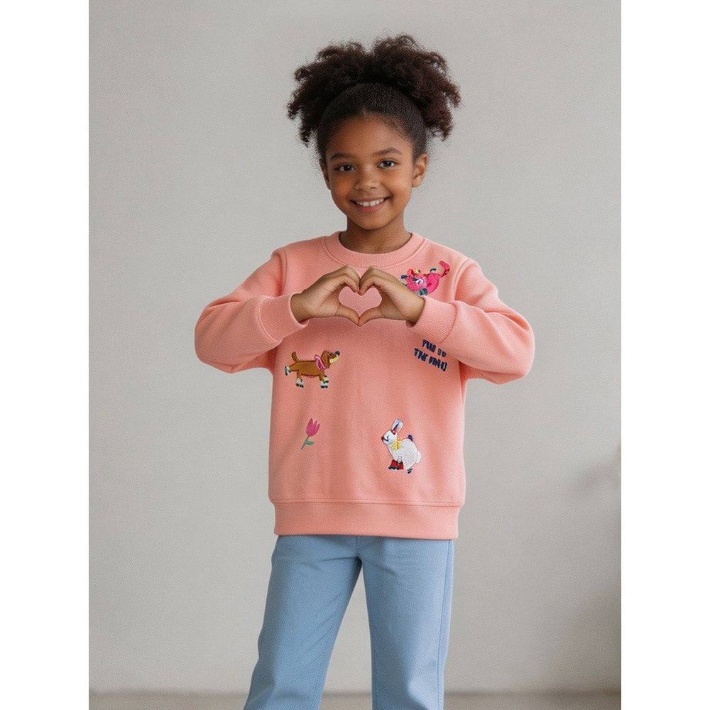 Kids Girls Animals Cartoon Pattern Crew Neck Long Sleeves Pullover