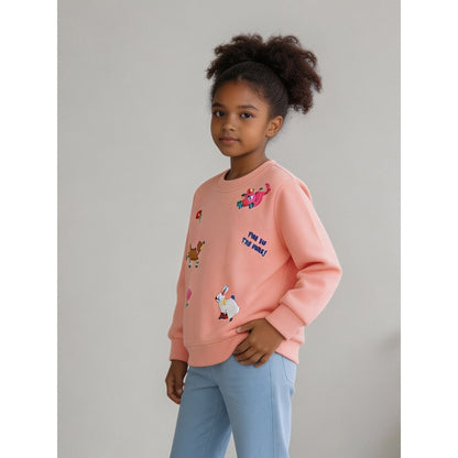 Kids Girls Animals Cartoon Pattern Crew Neck Long Sleeves Pullover