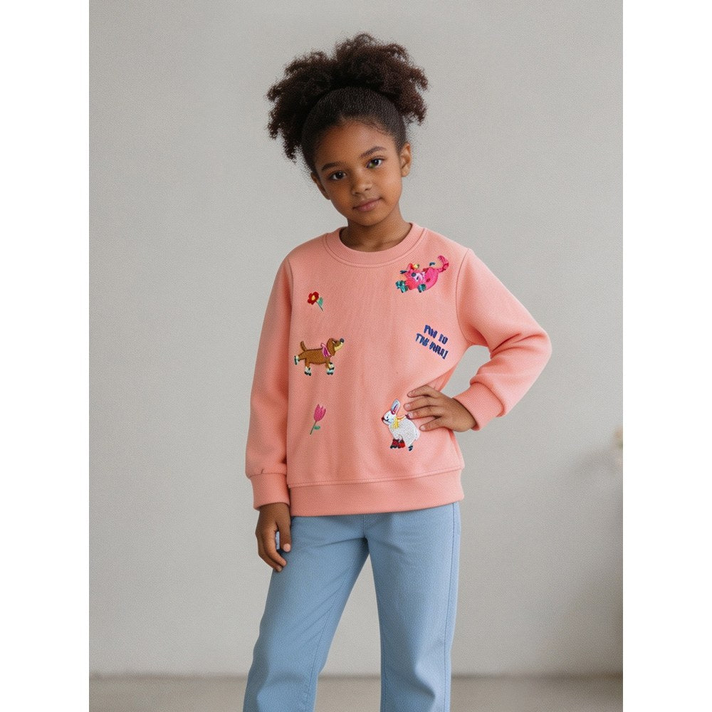 Kids Girls Animals Cartoon Pattern Crew Neck Long Sleeves Pullover