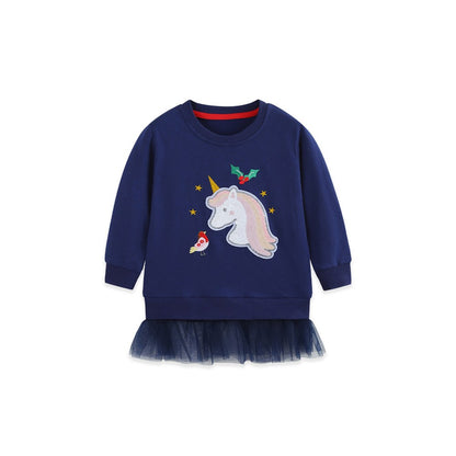 Kids Girls Animals Cartoon Pattern Crew Neck Long Sleeves Pullover
