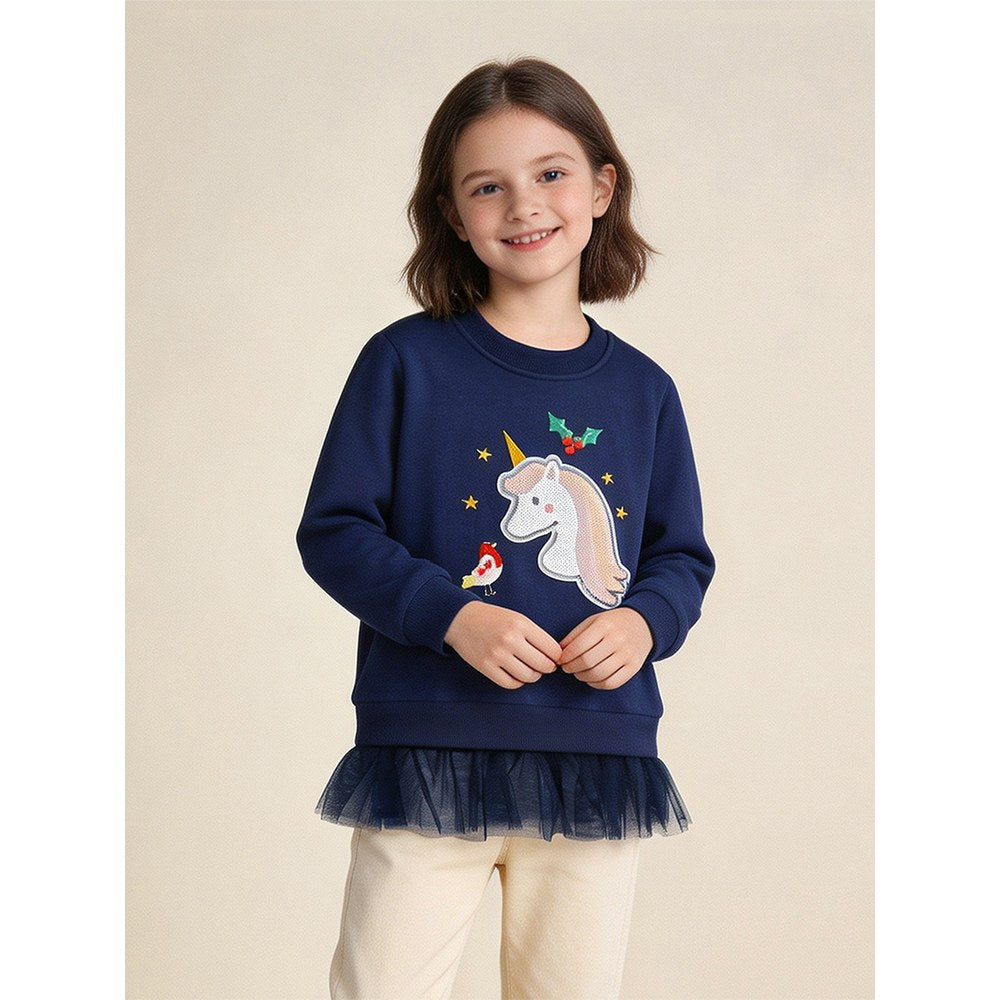 Kids Girls Animals Cartoon Pattern Crew Neck Long Sleeves Pullover