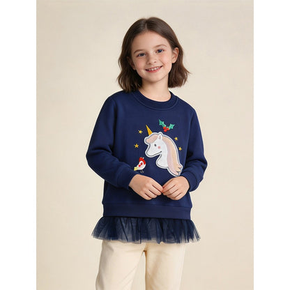 Kids Girls Animals Cartoon Pattern Crew Neck Long Sleeves Pullover