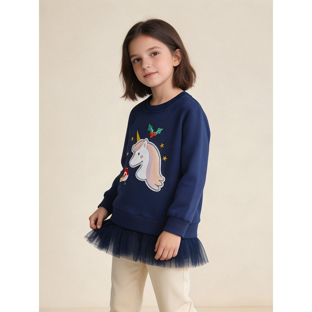 Kids Girls Animals Cartoon Pattern Crew Neck Long Sleeves Pullover