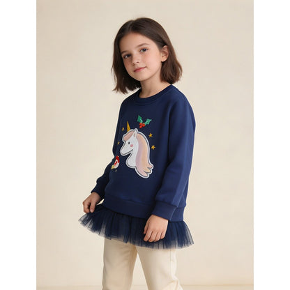 Kids Girls Animals Cartoon Pattern Crew Neck Long Sleeves Pullover