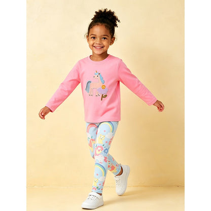 Baby Kids Girls Cartoon Pattern Long Sleeves Top and Rainbow Pants 2-piece Clothing Set