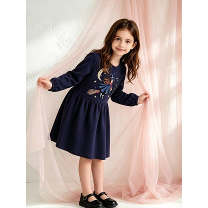 Baby Kids Girls Long Sleeves Halloween Cartoon Embroidered Dress