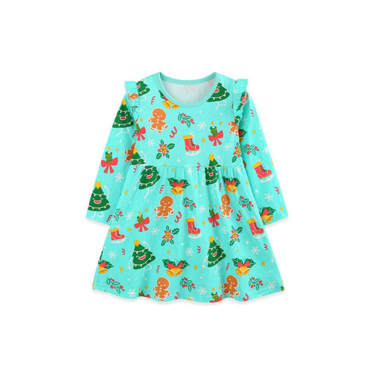 Christmas Baby Kids Girls Long Sleeves Cartoon Dress