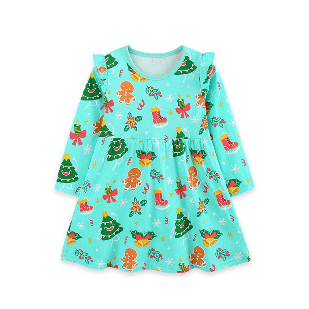 Christmas Baby Kids Girls Long Sleeves Cartoon Dress