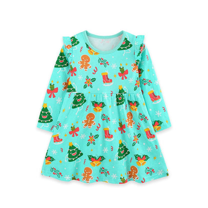 Christmas Baby Kids Girls Long Sleeves Cartoon Dress