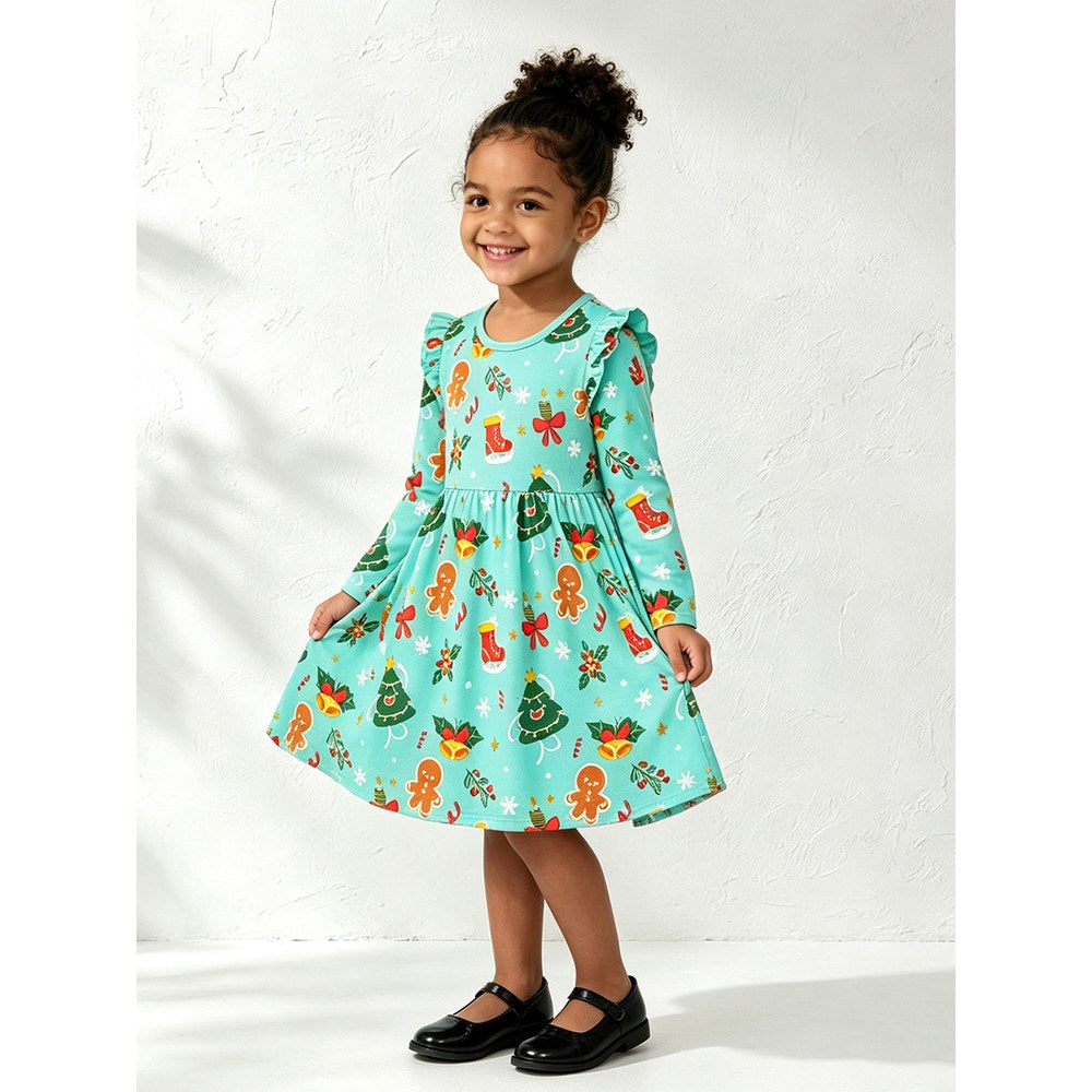Christmas Baby Kids Girls Long Sleeves Cartoon Dress
