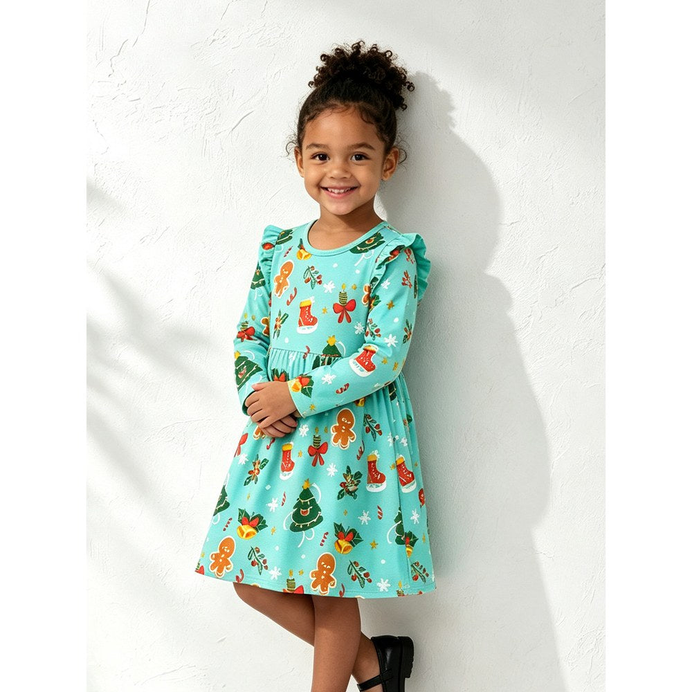 Christmas Baby Kids Girls Long Sleeves Cartoon Dress