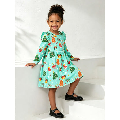 Christmas Baby Kids Girls Long Sleeves Cartoon Dress