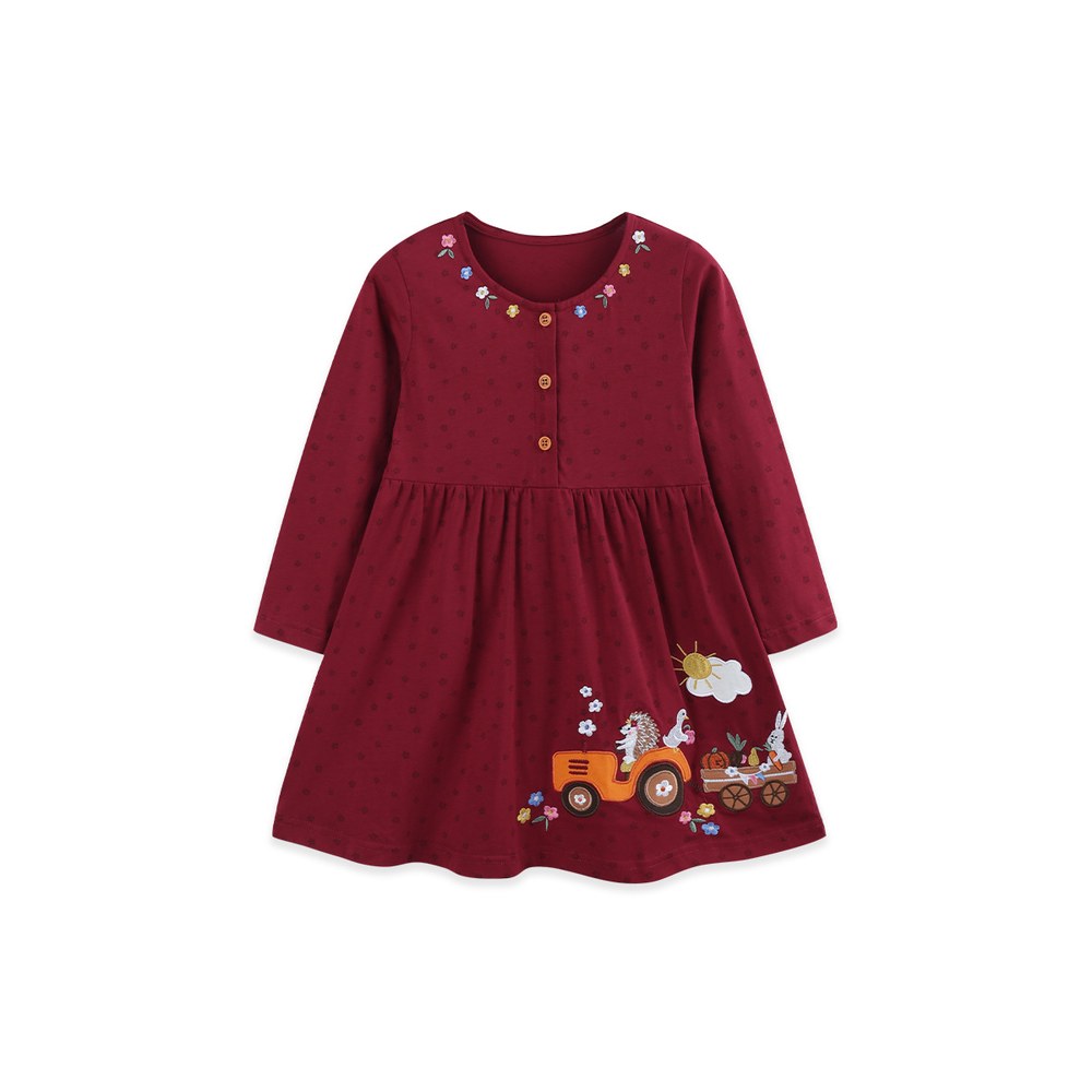 Baby Kids Girls Long Sleeves Floral and Cartoon Dress