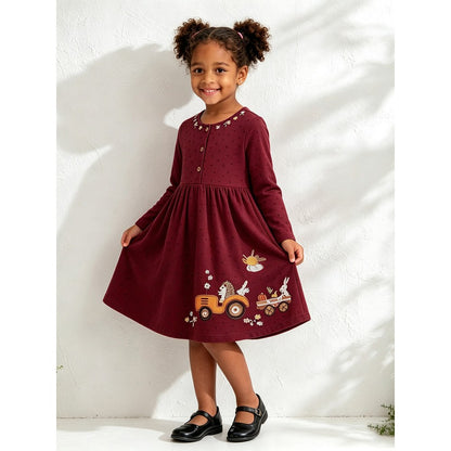 Baby Kids Girls Long Sleeves Floral and Cartoon Dress