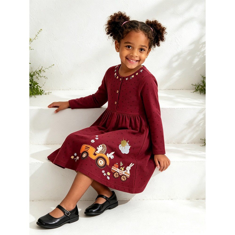 Baby Kids Girls Long Sleeves Floral and Cartoon Dress